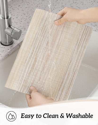 Leetaltree Lightsteel Beige with Yellow Placemats Set of 6 - Heat Resistant Non-Slip Place mats for Dining Table, Washable Durable PVC Vinyl Woven Table Mats (Lightsteel Beige with Yellow, 6)