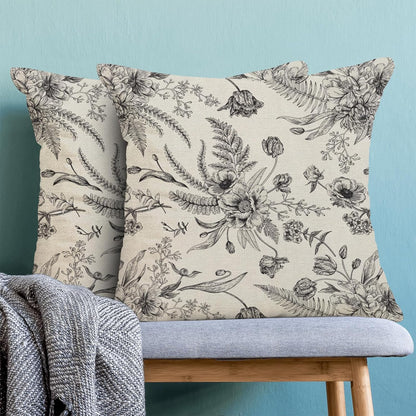 CXMEIFLY Spring Floral Leaves Pillow Covers 20 x 20 Inch Set of 2 for Chinoiserie Flowers Decor Throw Pillows Black and White Seasonal Plant Outdoor Decorative Cushion Cases for Couch Bed Decorations