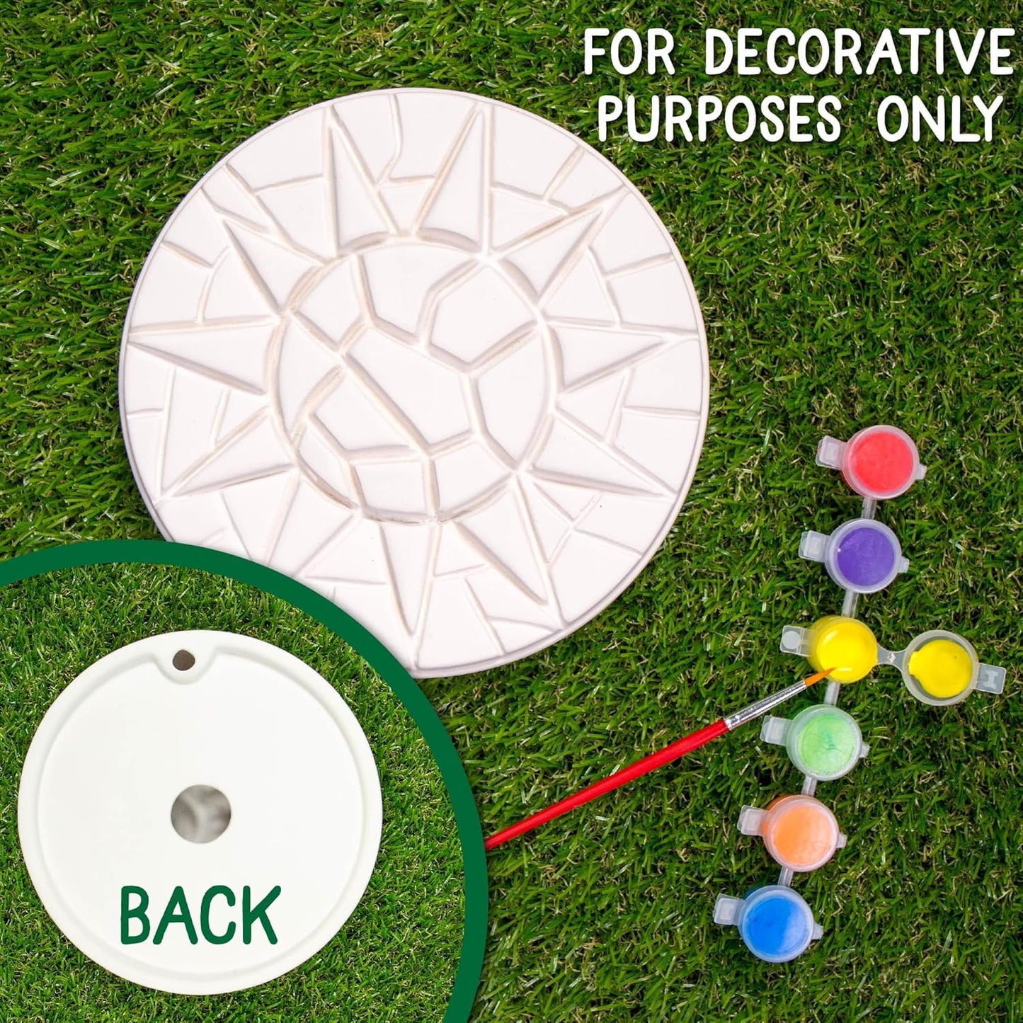 Creative Roots Mosaic Sun Stepping Stone Kit, Includes 7-Inch Ceramic Stepping Stone & 6 Vibrant Paints, DIY Garden Stone for Kids Ages 6+