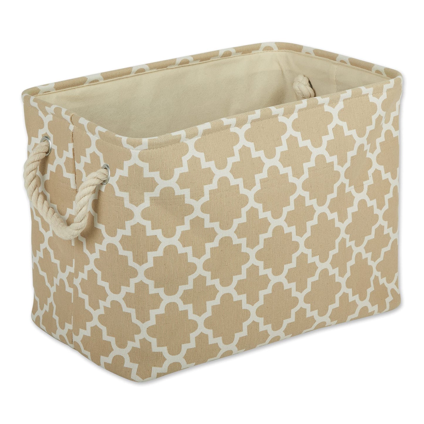 DII Polyester Container with Handles, Lattice Storage Bin, Medium, Vintage Linen