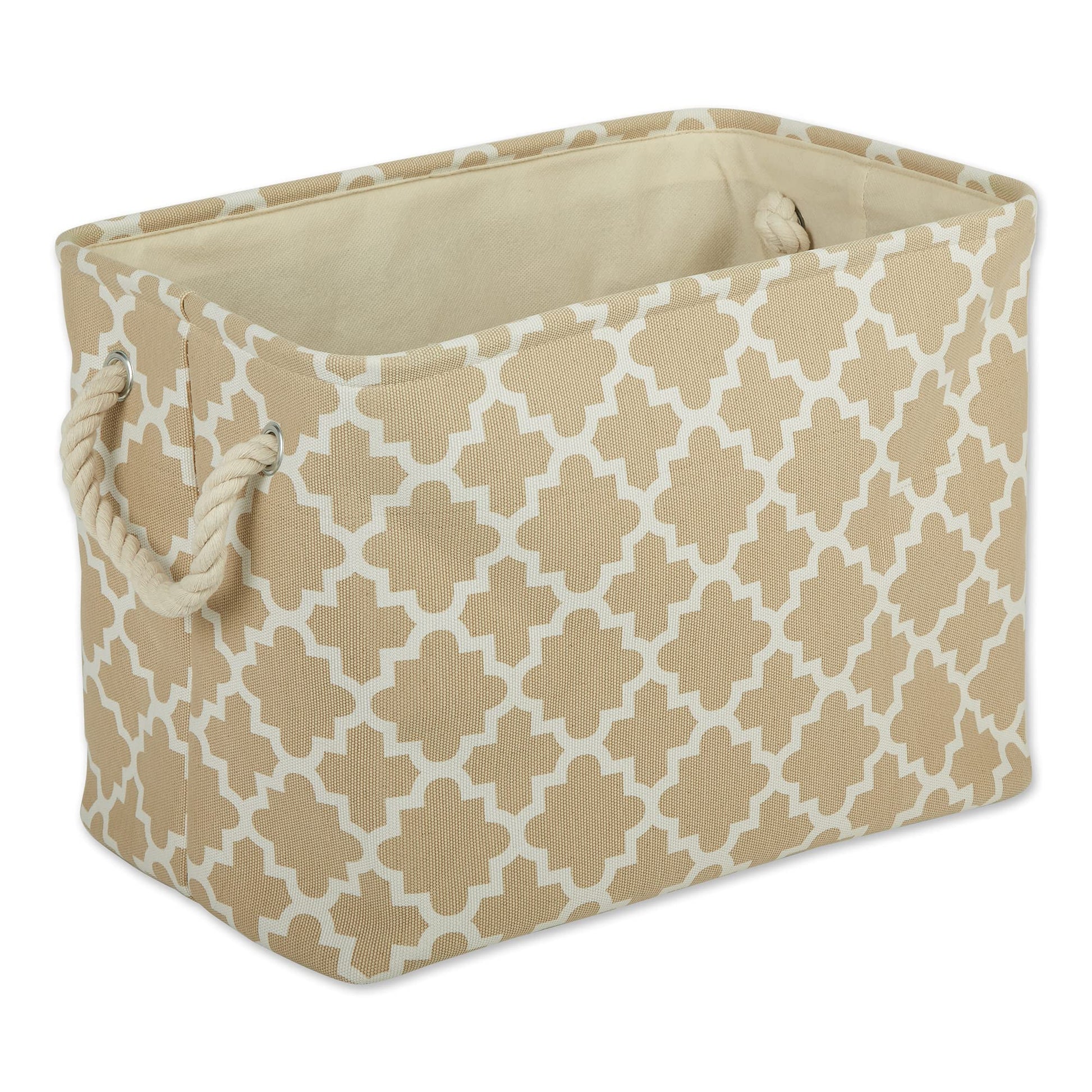 DII Polyester Container with Handles, Lattice Storage Bin, Medium, Vintage Linen