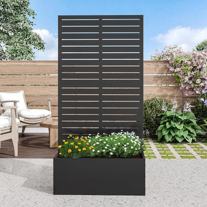 Casaphoria Metal Raised Garden Bed with Trellis, 59"x30"x12" Planter Box for Climbing Plants, Vegetables & Vines, Features Drainage Holes and Privacy Screen (Black-Louvered)