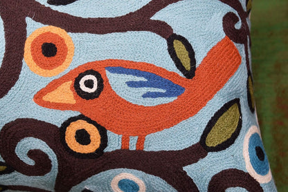 Lumbar Klimt Pillow Cover | Green Birds | Tree of Life | Modern Floral | Outdoor Pillows | Mid Century Chair Cushion | Handmade Wool Size 14x20