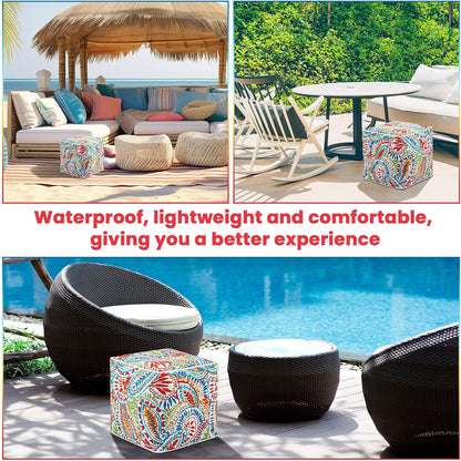 Juexica 2 Pack Ottoman Poufs Indoor Outdoor Inflatable Ottoman Stool Cube Pouffe Square Footstool with Handle for Patio Garden Home Boho Decorative Living Room, Bedroom(16 x 16 x 16 Inches)