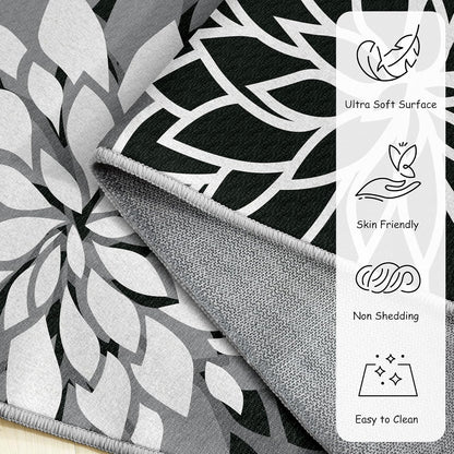 Area Rug 2x3 Black White Washable Entry Small Rug Multicolored Tropical Botanical Modern Floral Indoor Kitchen Door Mat Entrance Carpet Non Slip for Bedroom Living Room, Porch