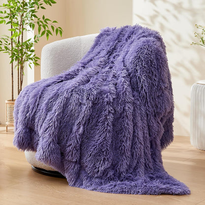 GONAAP Fuzzy Faux Fur Throw Blanket Lavender Super Soft Cozy Plush Fuzzy Shaggy Blanket for Couch Sofa Bed (Lavender, Throw(50"x60"))