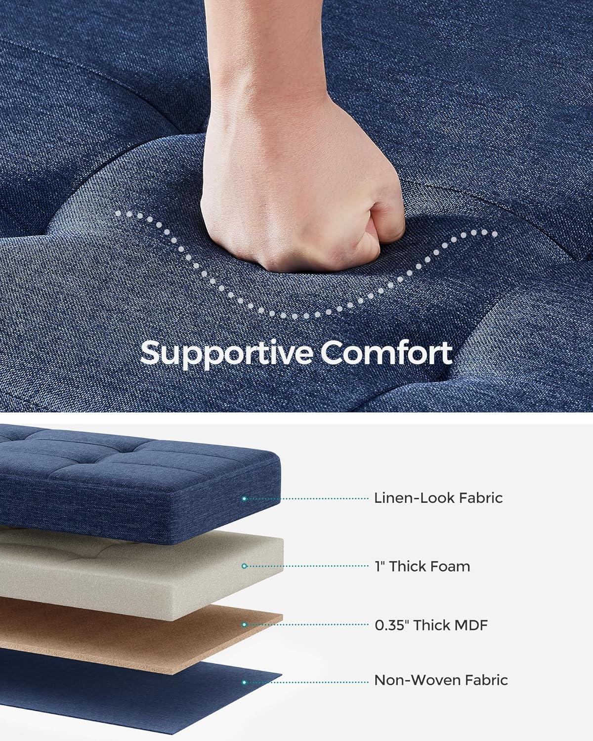 SONGMICS Storage Ottoman Bench, Foldable Foot Rest with Legs, 15 x 43 x 15.7 Inches, End of Bed Bench, Storage Chest, Load up to 660 lb, for Living Room, Bedroom, Entryway, Midnight Blue ULSF018I01