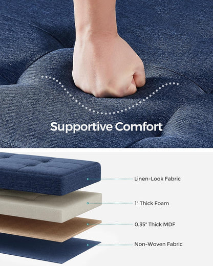 SONGMICS Storage Ottoman Bench, Foldable Foot Rest with Legs, 15 x 43 x 15.7 Inches, End of Bed Bench, Storage Chest, Load up to 660 lb, for Living Room, Bedroom, Entryway, Midnight Blue ULSF018I01