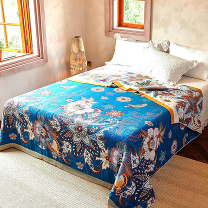 Boho Throw Blanket, 100% Organic Cotton Breathable Ultra Soft Bed Quilt Throw - All Season Floral Bird Butterfly Farmhouse Decor Blanket for Sofa Couch Chair and Gift. 60" x 80"