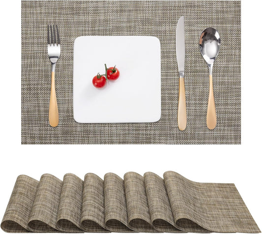 Myir JUN Placemats Set of 8, Vinyl Woven Placemats Place Mats Indoor Set of 8 Washable Table Mats Non-Slip Place mats for Dining Table (Caramel, Set of 8)