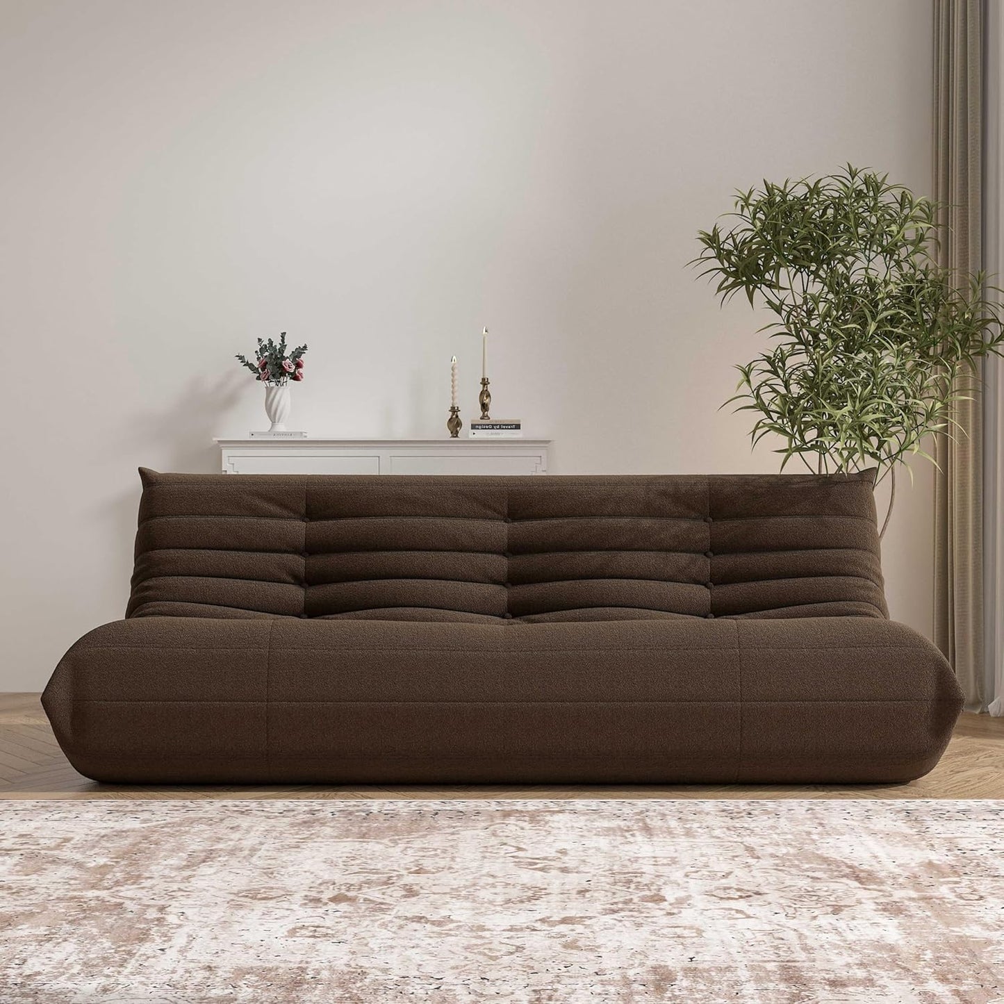 Big Bean Bag Chairs for Adults, 3 Seater Large Bean Bag Chair Sofa, Fireside Chair Lazy Sofa Chair with High Density Comfortable Foam, Modern Bean Bag for Living Room, Bedroom, Office (Coffee)