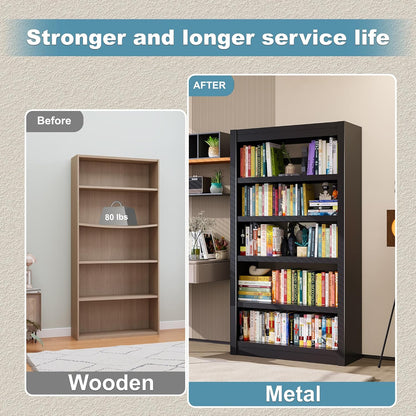 Bookshelf, 5-Tier Sturdy Bookcase, Adjustable Book Shelf, Large Capacity per Shelf, Modern Book Shelf for Living Room, Home Office, Garage, Perfect for Home Organization & Small Space Living