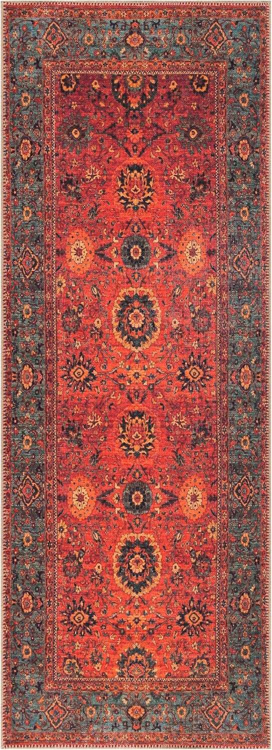 Keen Home Design 2x12 Rug - Machine Washable Runner with Non-Slip Backing, Ideal for Hallway, Entryway, Kitchen, Laundry Room - Vintage, Easy Clean, Durable, Low Pile Rug - (2'6" x 12')