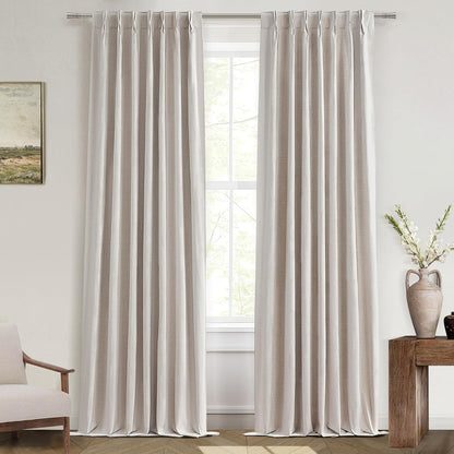 Primitive Curtain 108 Inch Long 2 Panels Burg,Pinch Pleated Cream Linen Blended 9 ft Floor Length to Ceiling Traverse Curtains for Living Room Extra Wide Blackout Drapes Sun Blocking Window