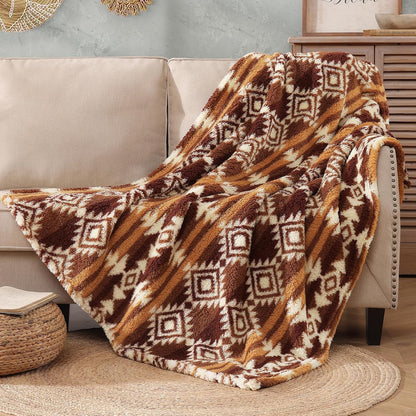 CASAAGUSTO Boho Sherpa Blanket, Aztec Twin Blanket,Ultra Soft, Warm, Cozy, Plush, Thick Fleece Throw Blanket for Couch, Bed, Sofa (Terracotta 60 * 80 Inch)