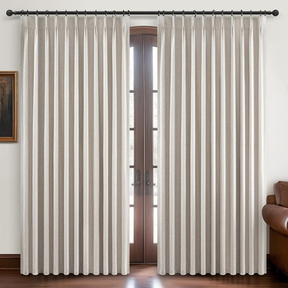 Pinch Pleated Blackout Curtains 70 Inches Wide for Living Room, Room Darkening Linen Blend Tan Viral Large Window Curtain for Bedroom Thermal Soundproof Natural Drapes 70"W x 92"L x 2Panels