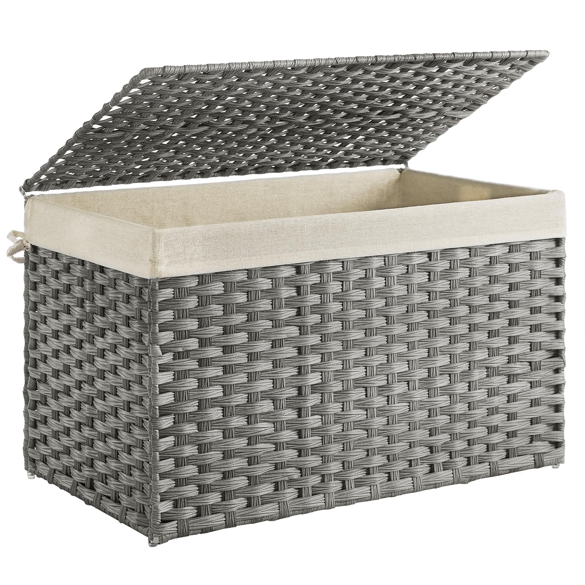 SONGMICS Storage Basket with Lid, Woven Blanket Storage Bin with Handles, Foldable, Removable
