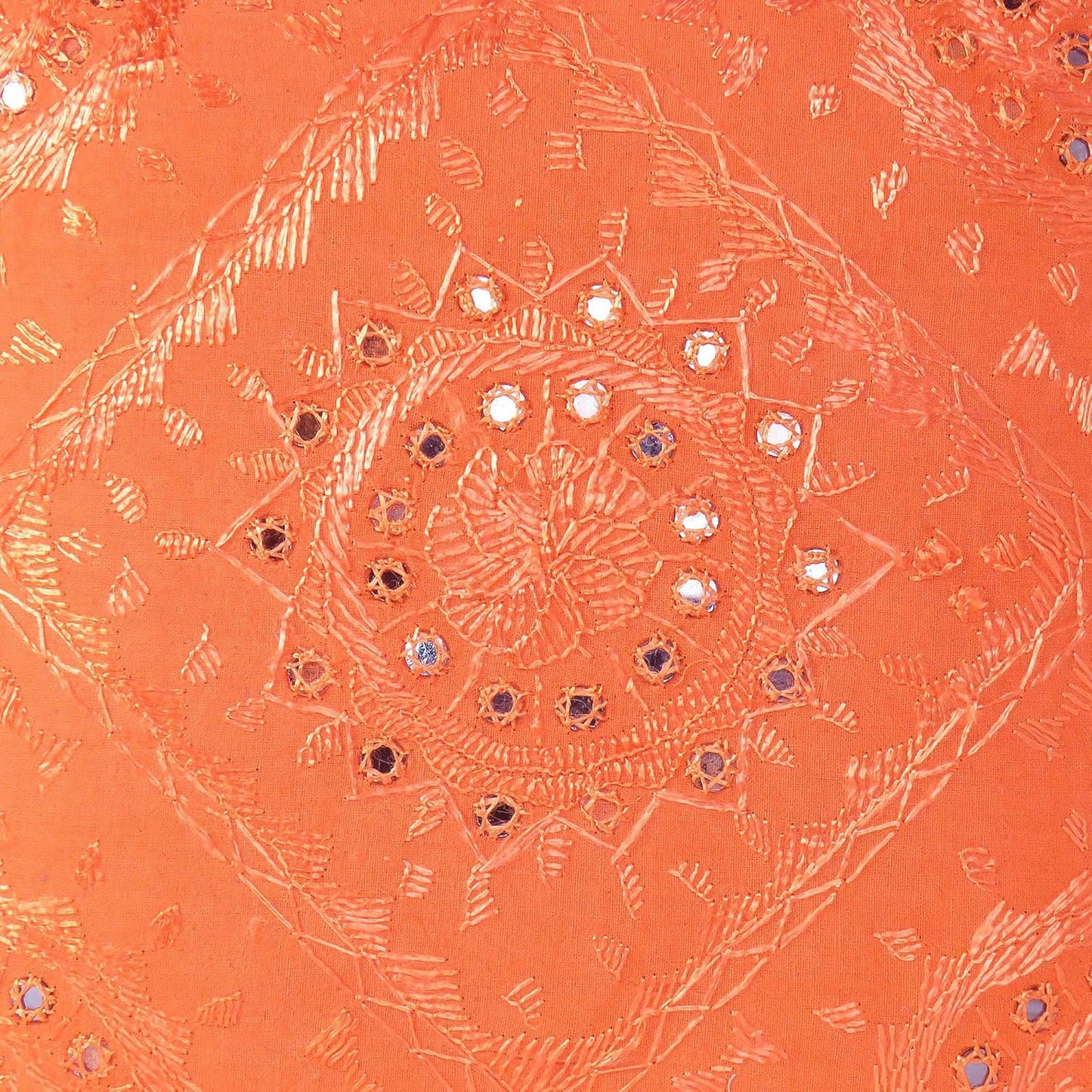 Eyes of India Embroidered Decorative Boho Throw Pillow Cover with Mirrors, Handmade Bohemian Accent Cushion Case for Sofa Couch Bedroom Living Room (Orange, 16" x 16")