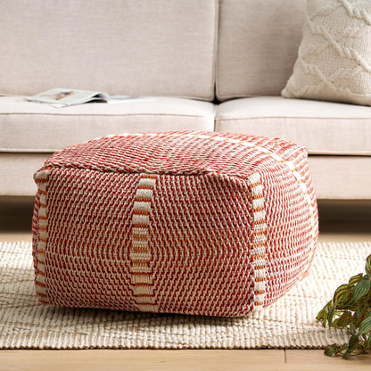 GDF Studio Indoor/Outdoor Boho Handmade Water Resistant Fabric Rectangular Pouf Ottoman Foot Stool - Bean Bag Floor Chair - Foot Rest Couch for Living Room Bedroom, Red and Orange,26" x 26" x 16.5"