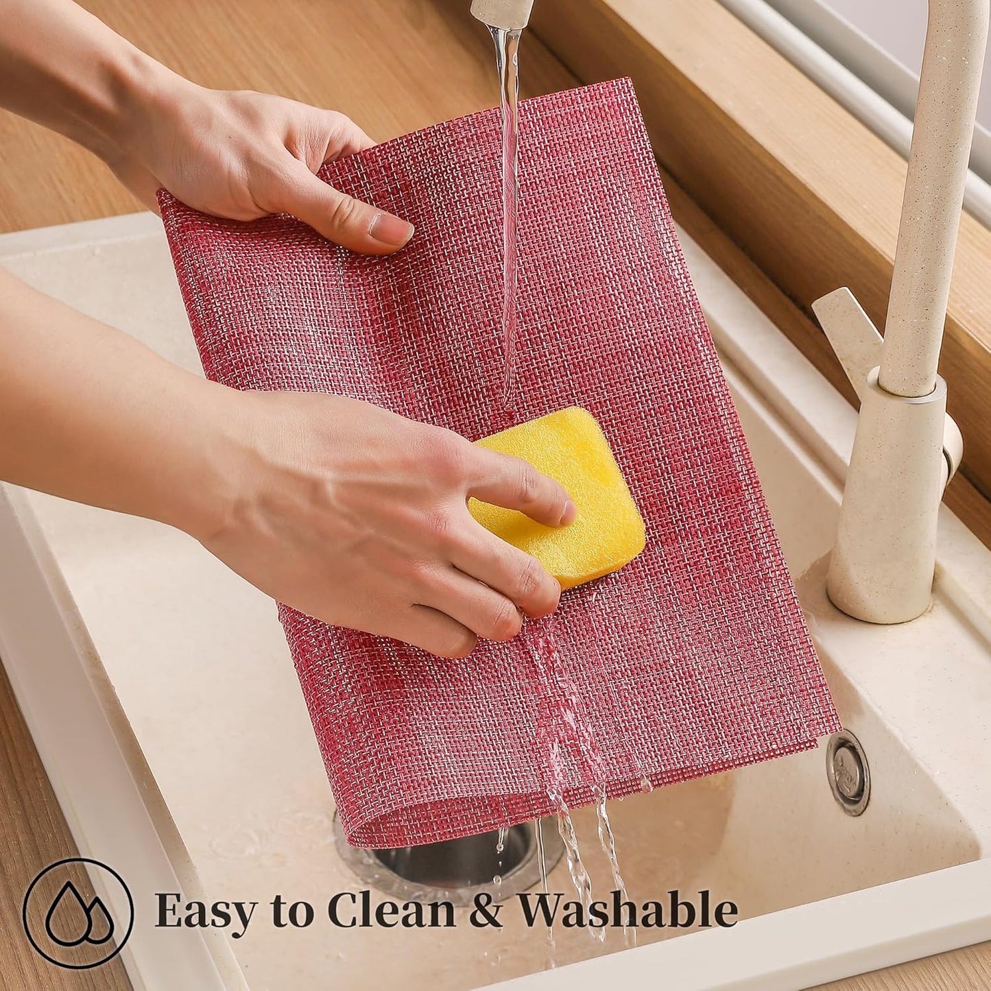 Leetaltree Red Placemats Set of 6 - Heat Resistant Non-Slip Place mats for Dining Table, Washable Durable PVC Vinyl Woven Table Mats（Red, 6）