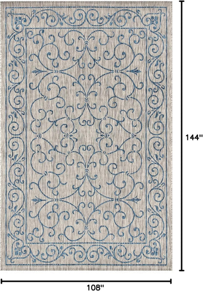 JONATHAN Y Vintage Filigree Indoor Outdoor Area Rug 9X12 Gray/Navy, Charleston Textured Weave for Backyard, Patio, Porch, Easy-Cleaning, High Traffic, Pet-Friendly, Non-Shedding (SMB106C-9)