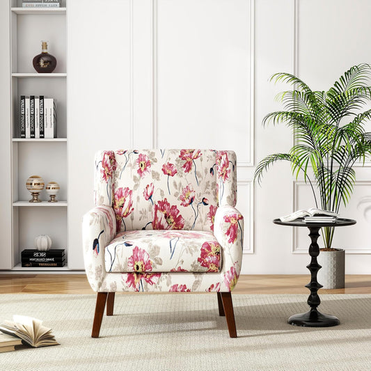 UIXE Floral Accent Chair, Modern Upholstered Armchair in Fabric for Living Room, Comfy Club Arm