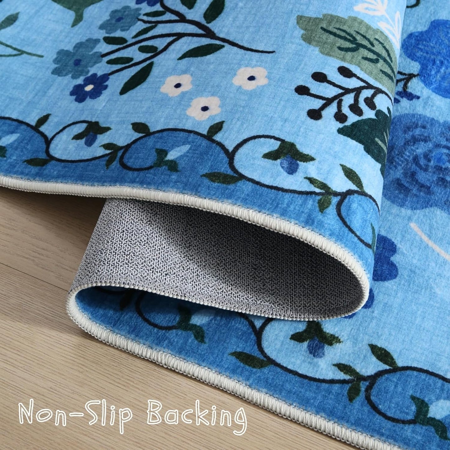 Door Mat Indoor Entrance 2x3 Rug Machine Washable Boho Floral Small Area Rug Non-Slip Low Pile Throw Rugs for Entryway, Kitchen, Front Door Indoor Entrance, Entry, Kids Room (Blue)