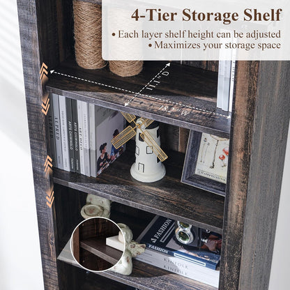 RedLemon Bookshelf with Storage Cabinet, 72" Tall Farmhouse Bookcase with Adjustable Shelves and Barn Door, 4 Tier Office Wood Bookshelf with Drawer for Office Library Living Room (Dark Rustic Oak)