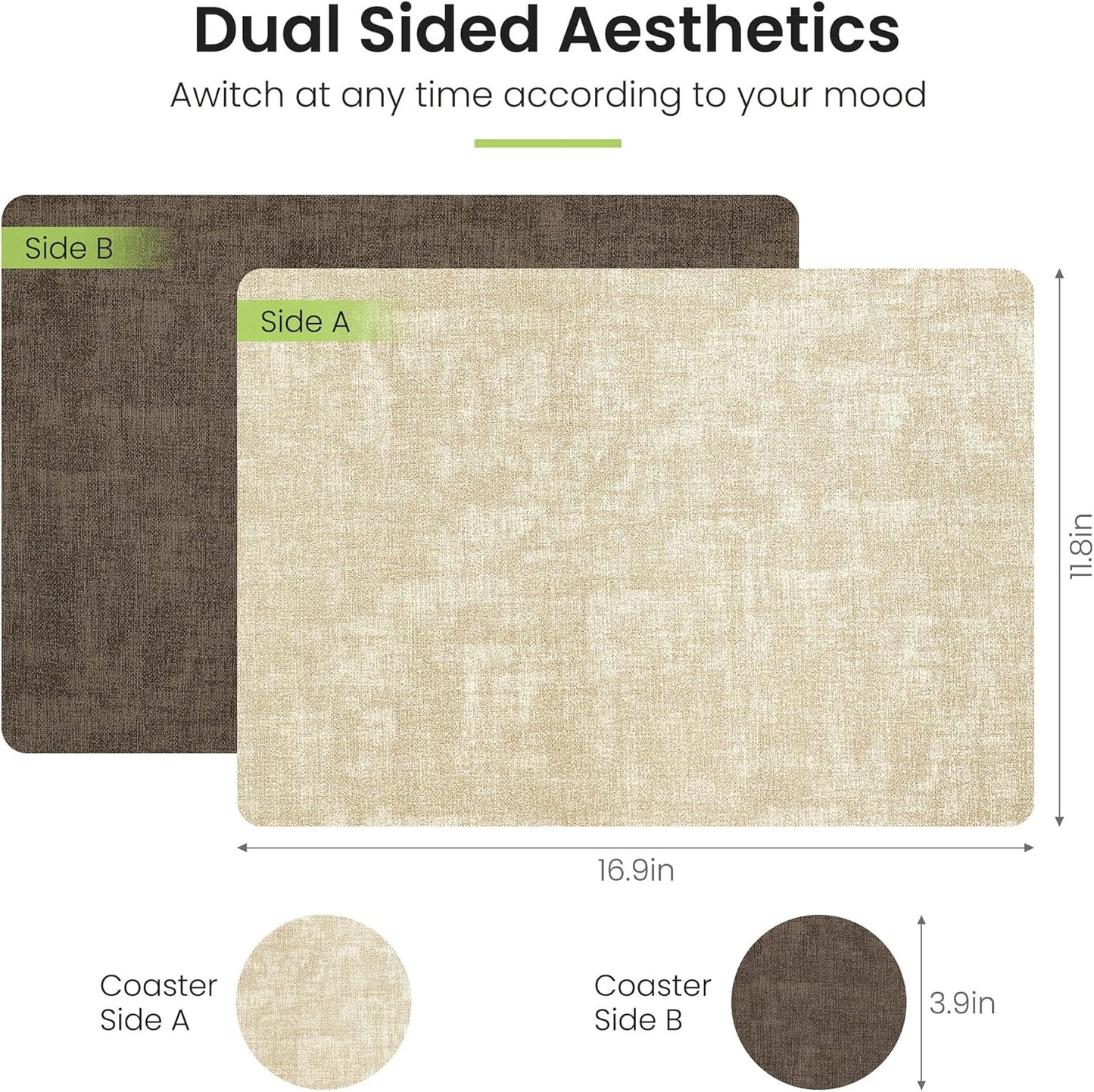 Faux Leather Dual Sided Placemats Set of 6, Square Non-Slip Heat Resistant Placemats with Coaster, Reversible wipeable Waterproof Table Mats for Kitchen, Dining, Outdoor (6, Beige Dark Coffee)