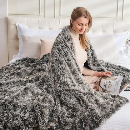 GONAAP Fuzzy Faux Fur Throw Blanket Frosty Black Super Soft Cozy Plush Fuzzy Shaggy Blanket for Couch Sofa Bed (Frosty Black, Throw(50"x60"))