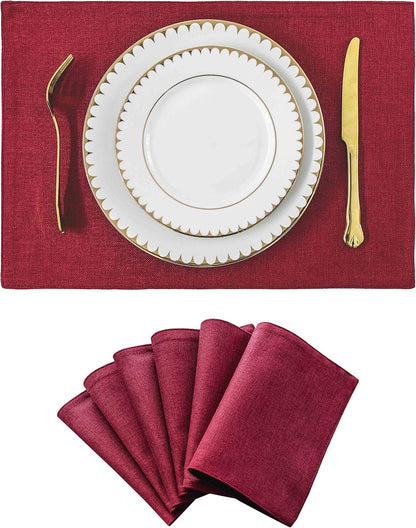 Home Brilliant Placemats Set of 6 Red Place Mats Decoration Heat Resistant Dining Table Place Mats Machine Washable Kitchen Table Mats, 13x19 inch, Burgundy