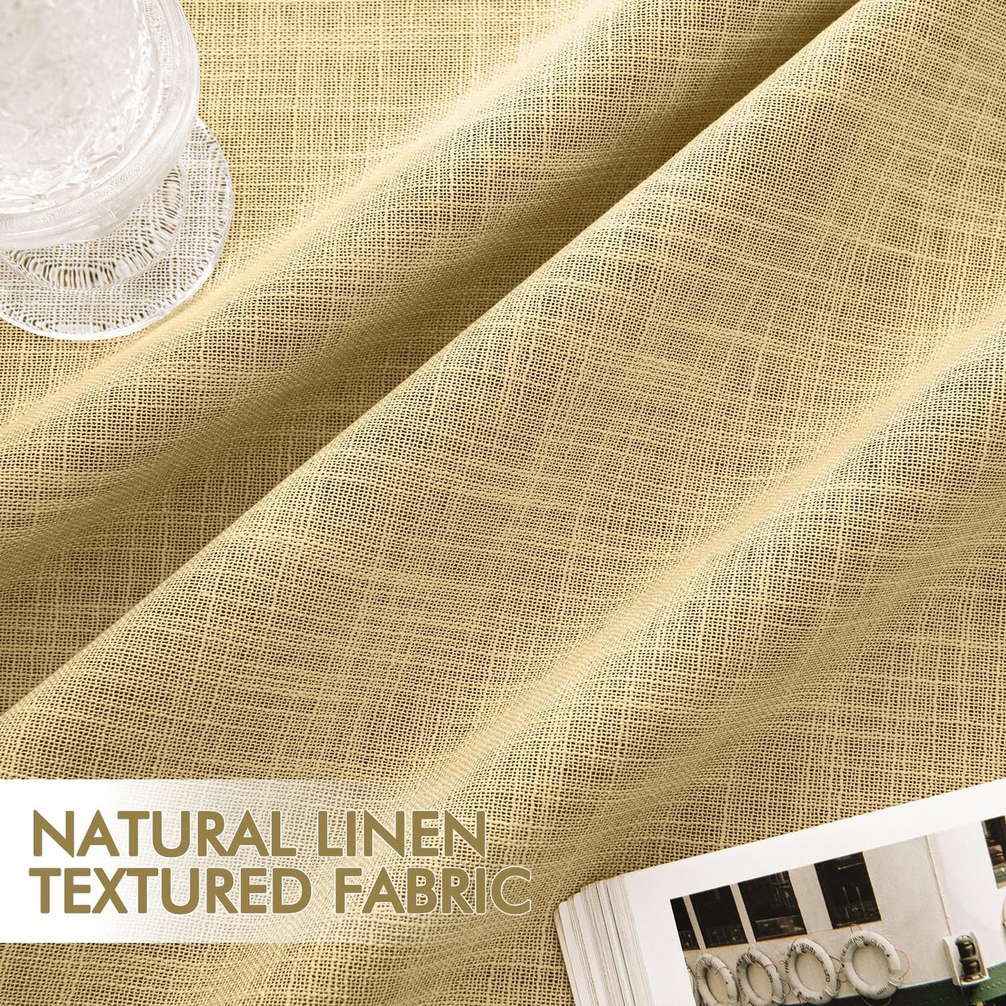 MIULEE Yellow 100% Blackout Linen Curtains 96 Inch 2 Panels Set Double Sided No Coating Pinch Pleated Back Tab Floor to Ceiling Black Out Thermal Insulated Bedroom Living Room Darkening Window Drapes