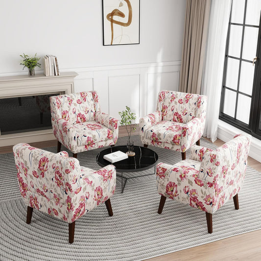 UIXE Floral Accent Chair, Modern Upholstered Armchair in Fabric for Living Room, Comfy Club Arm