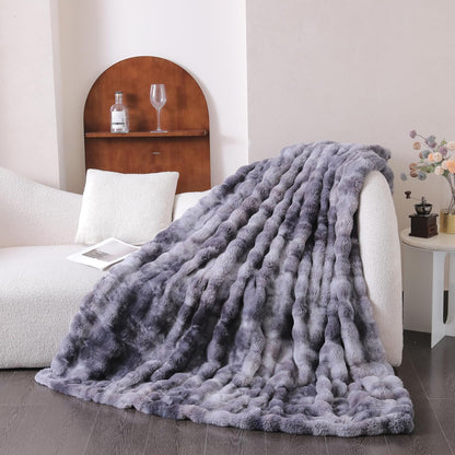 UKELER Soft Faux Fur Throw Blanket 50''x60'' Dark Grey Reversible Shaggy Blanket Plush Thick Fluffy Blankets Throws for Bed, Couch, Sofa, Office, Camping