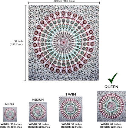 raajsee Mandala Tapestry Wall HANGINGS (White Brown Mandala, Queen 210 X 220 CMS)