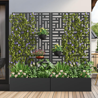 Casaphoria Metal Raised Garden Bed with Trellis and Wheels, 72"x35"x16" Planter Box for Climbing Plants, Vegetables & Vines, Features Drainage Holes and Privacy Screen (Black-Helen)