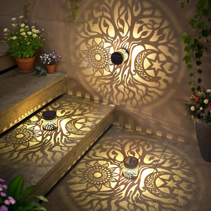 4 Pack Large Solar Fence Lights Metal Solar Powered Outdoor Wall Deck Step Lights Tree Theme Waterproof Fence Light for Garden Post Patio Backyard Yard Decor, Gardening Gifts for Women Mom Grandma