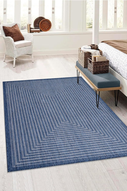 Adiva Rugs Outdoor Indoor Area Rug, Weather Resistant, Easy to Clean, Stain Resistant Floor Mat for Dining Room, Backyard, Deck, Patio (Navy Weiss, 2'6" x 7')