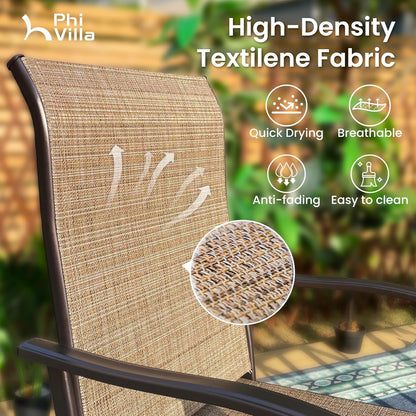 PHI VILLA Outdoor Patio Bar Set for 5, High Top Patio Bar Table and Chairs Set with 4 Patio Swivel Bar Stools & 40" Wooden-Like Steel Bar Height Table for Garden and Yard, Brown & Yellow