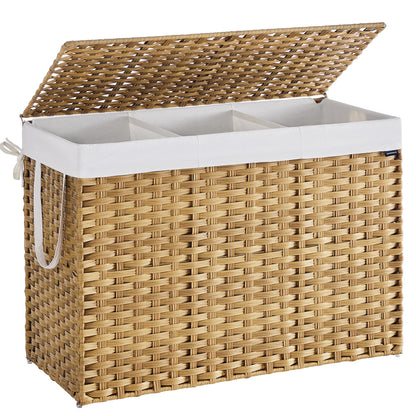 SONGMICS Laundry Hamper with Lid, 52.8 Gal (200 L) Synthetic Rattan,Foldable