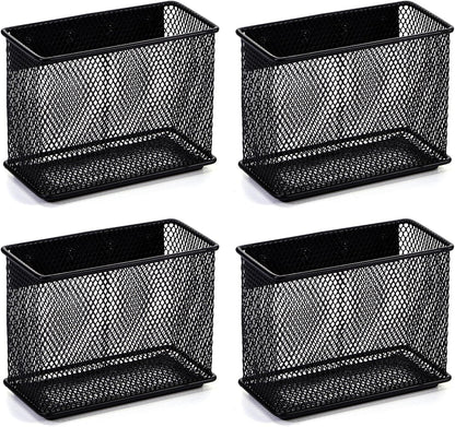 4.5' × 2.2'' × 3.5'' Magnetic Basket for Whiteboard Black Magnetic Basket for Fridge Magnetic Organizer Holder with 4 Strong Magnets Magnetic Holder for Refrigerator Locker,Set of 4