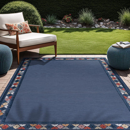 Beverly Rug Outdoor Rug 6x9 Modern Bordered Area Rugs for Indoor and Outdoor Patio Easy to Clean Non Shedding Living Room Porch Garden Washable Outside Carpet (6 x 9 Blue)