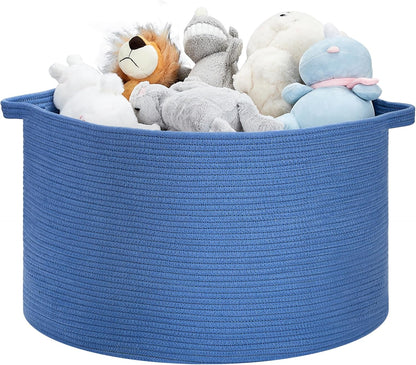 Ravinte Large Storage Basket - 22"x 22"x 14" Blanket Basket for Living Room, Baby Toy Storage Basket, Cotton Rope Basket Woven Laundry Basket (Blue)
