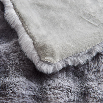 Lotus Karen Queen Size Faux Fur Blanket Tie-Dye Gray - Big Bubble Rabbit Fluff Throw for Bed Large Fluffy Fuzzy Cozy Thick Furry Plush Shaggy Blankets for Men 90x90 Inches