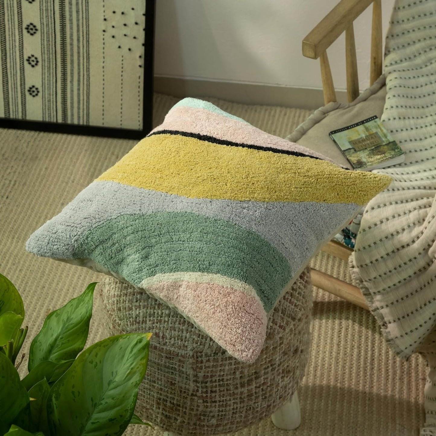 Tufted Boho Pillow Covers 18X18 Inch Throw Pillow Covers Decorative Cushion Cover Exquisitely Crafted with Hand-Finished Tuft Farmhouse Pillow Case for Couch Sofa Bed Living Room Bedroom