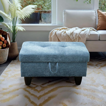 Ottoman Rectangular Storage Ottoman Bench, Flannel Footrest Stool Footstool with Lid for Living Room, Bedroom, Entryway, Light Blue, 28.5"x19"x17.5"