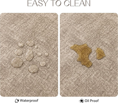 Romanstile Vinyl Placemats Set of 8-12 X 18 Inch - Heat Resistant Place Mats 100% Waterproof Oilproof Wipeable Reversible Faux Leather Table Mats for Kitchen/Dining/Party/Outdoor, Khaki