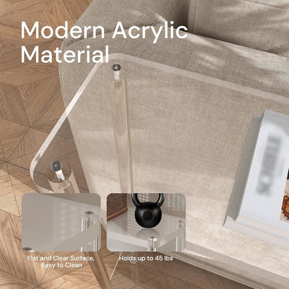 Acrylic Narrow Console Table for Entryway, 7.6" D x 39.4" W x 31.5" H, Cylindrical Legs, Skinny Entry Table for Sofa, Foyer, Hallway, Living Room, Modern, 2-Tier, Clear