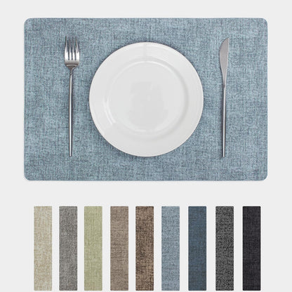 Chrysameld Vinyl Placemats Set of 4 - Faux Leather 100% Waterproof Oil-Proof Wipeable PU Place Mats, Heat Resistant Anti Slip Reversible Table Mats for Indoor & Outdoor Use,(17×12Inch, Sky Blue)