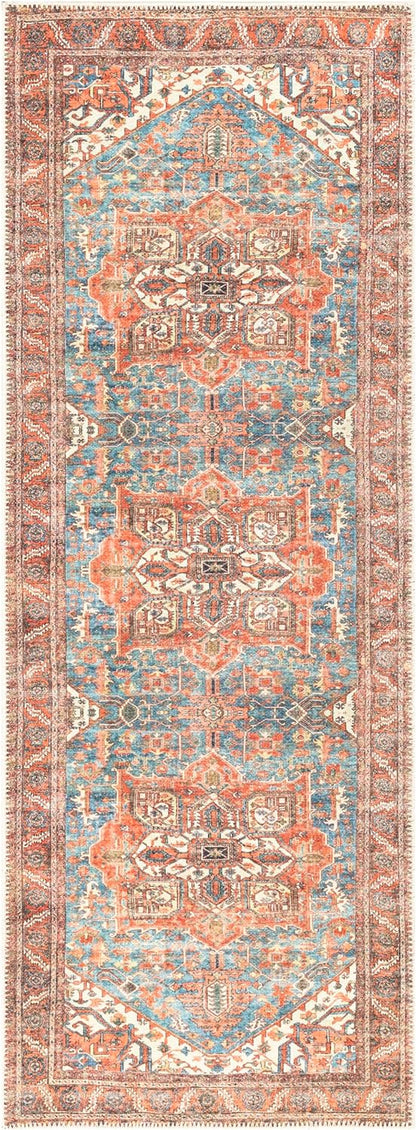 Keen Home Design 2x10 Rug - Machine Washable Runner with Non-Slip Backing, Ideal for Hallway, Entryway, Kitchen, Laundry Room - Vintage, Easy Clean, Durable, Low Pile Rug - (2'6" x 10')